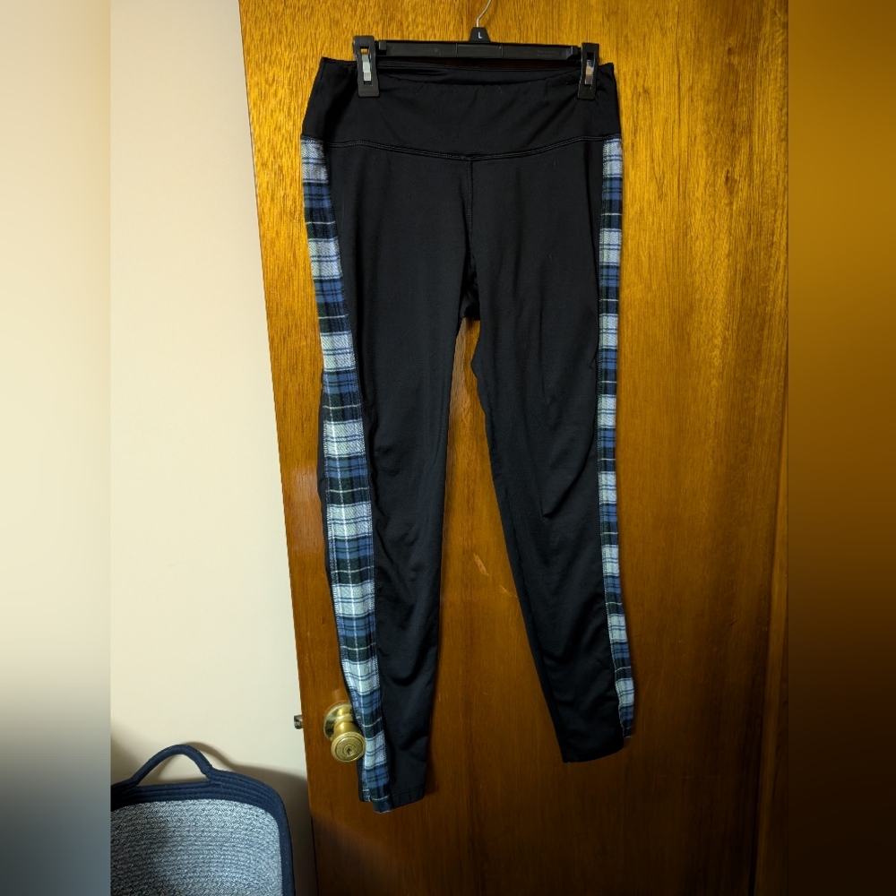 Black Leggings With Plaid On The Side